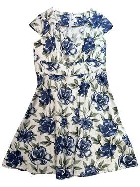 Bbonlinedress Women's Cottagecore Dress Cap Sleeve Size 3XL White Blue Floral